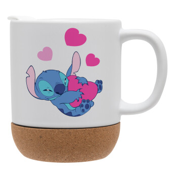 Lilo & Stitch hugs and hearts, Ceramic coffee mug Cork (MAT), 330ml (1pcs)