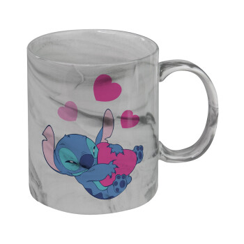 Lilo & Stitch hugs and hearts, Mug ceramic marble style, 330ml