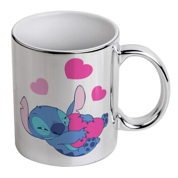 Lilo & Stitch hugs and hearts, Mug ceramic, silver mirror, 330ml