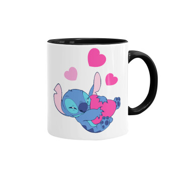 Lilo & Stitch hugs and hearts, Mug colored black, ceramic, 330ml