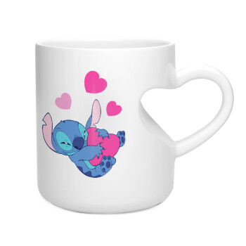 Lilo & Stitch hugs and hearts, Κούπα καρδιά λευκή, κεραμική, 330ml