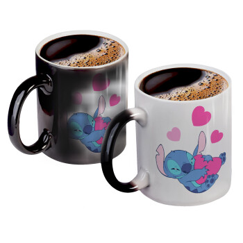 Lilo & Stitch hugs and hearts, Color changing magic Mug, ceramic, 330ml when adding hot liquid inside, the black colour desappears (1 pcs)