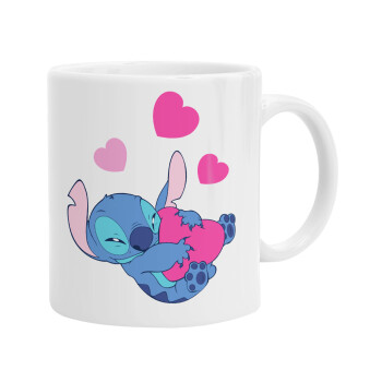 Lilo & Stitch hugs and hearts, Ceramic coffee mug, 330ml (1pcs)