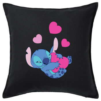 Lilo & Stitch hugs and hearts, Sofa cushion black 50x50cm includes filling