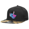 Adult Flat Snapback Hat Black/Camouflage, (100% COTTON TWILL, ADULT, UNISEX, ONE SIZE)