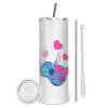 Tumbler stainless steel 600ml, with metal straw & cleaning brush