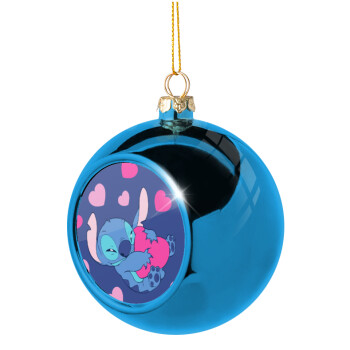 Lilo & Stitch hugs and hearts, Χριστουγεννιάτικη μπάλα δένδρου Μπλε 8cm