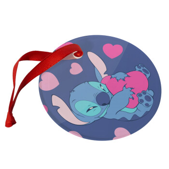 Lilo & Stitch hugs and hearts, Christmas ornament glass 9cm