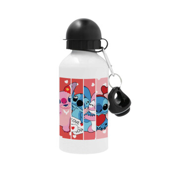 Lilo & Stitch Love, Metal water bottle, White, aluminum 500ml