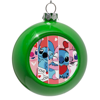 Lilo & Stitch Love, Green Christmas tree ornament bauble 8cm