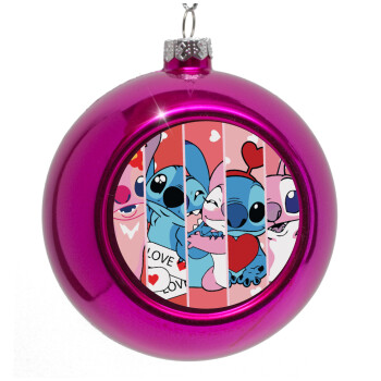 Lilo & Stitch Love, Purple Christmas tree ornament bauble 8cm