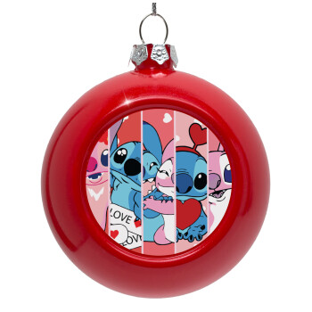 Lilo & Stitch Love, Red Christmas tree ornament bauble 8cm