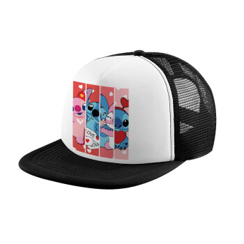 Lilo & Stitch Love, Child's Soft Trucker Hat with BLACK/WHITE Mesh (POLYESTER, CHILD, ONE SIZE)