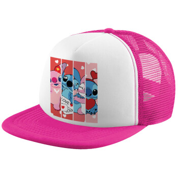 Lilo & Stitch Love, Καπέλο παιδικό Soft Trucker με Δίχτυ ΡΟΖ/ΛΕΥΚΟ (POLYESTER, ΠΑΙΔΙΚΟ, ONE SIZE)