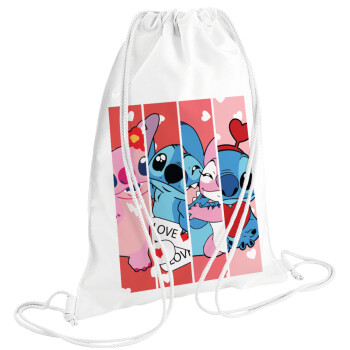 Lilo & Stitch Love, Τσάντα πλάτης πουγκί GYMBAG λευκή (28x40cm)