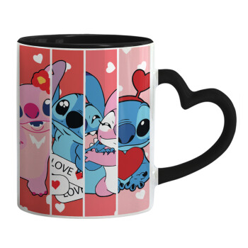 Lilo & Stitch Love, Mug heart black handle, ceramic, 330ml