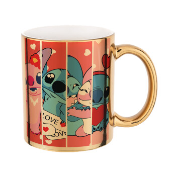 Lilo & Stitch Love, Mug ceramic, gold mirror, 330ml