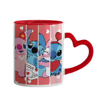 Lilo & Stitch Love, Κούπα καρδιά χερούλι κόκκινη, κεραμική, 330ml