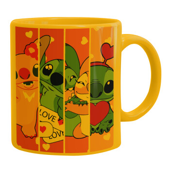 Lilo & Stitch Love, Ceramic coffee mug yellow, 330ml (1pcs)
