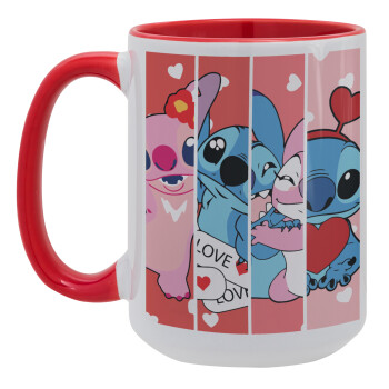 Lilo & Stitch Love, Κούπα Mega 15oz, κεραμική Κόκκινη, 450ml