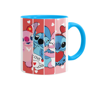 Lilo & Stitch Love, Κούπα χρωματιστή γαλάζια, κεραμική, 330ml