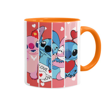 Lilo & Stitch Love, Mug colored orange, ceramic, 330ml