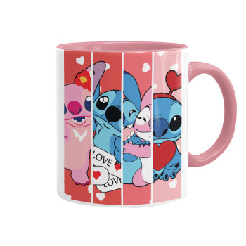 Lilo & Stitch Love, Κούπα χρωματιστή ροζ, κεραμική, 330ml