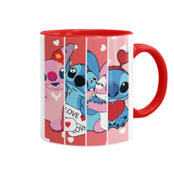 Lilo & Stitch Love, Mug colored red, ceramic, 330ml