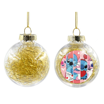 Lilo & Stitch Love, Transparent Christmas tree ball ornament with gold filling 8cm