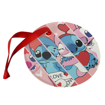 Lilo & Stitch Love, Christmas ornament glass 9cm