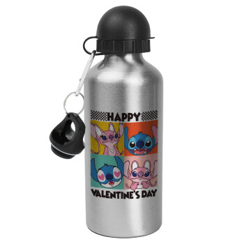 Lilo & Stitch Happy valentines day, Metallic water jug, Silver, aluminum 500ml