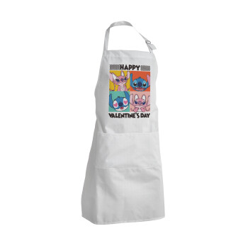 Lilo & Stitch Happy valentines day, Adult Chef Apron (with sliders and 2 pockets)