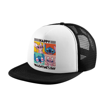 Lilo & Stitch Happy valentines day, Child's Soft Trucker Hat with BLACK/WHITE Mesh (POLYESTER, CHILD, ONE SIZE)