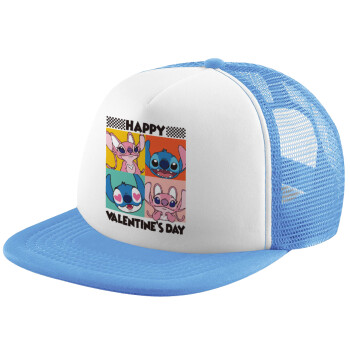 Lilo & Stitch Happy valentines day, Καπέλο Soft Trucker με Δίχτυ Γαλάζιο/Λευκό