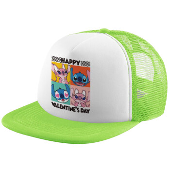 Lilo & Stitch Happy valentines day, Καπέλο Ενηλίκων Soft Trucker με Δίχτυ ΠΡΑΣΙΝΟ/ΛΕΥΚΟ (POLYESTER, ΕΝΗΛΙΚΩΝ, ONE SIZE)