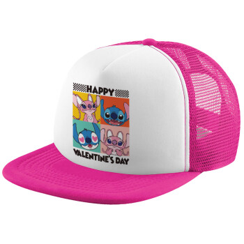 Lilo & Stitch Happy valentines day, Καπέλο Ενηλίκων Soft Trucker με Δίχτυ Pink/White (POLYESTER, ΕΝΗΛΙΚΩΝ, UNISEX, ONE SIZE)
