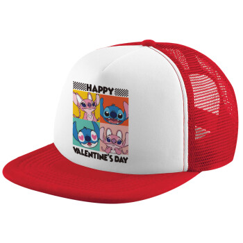 Lilo & Stitch Happy valentines day, Children's Soft Trucker Hat with Red/White Mesh (POLYESTER, CHILDREN'S, ONE SIZE)