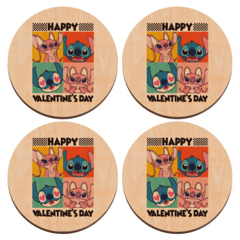 Lilo & Stitch Happy valentines day, ΣΕΤ x4 Σουβέρ ξύλινα στρογγυλά plywood (9cm)
