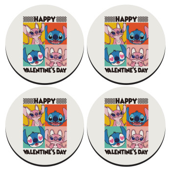 Lilo & Stitch Happy valentines day, ΣΕΤ 4 Σουβέρ ξύλινα στρογγυλά (9cm)