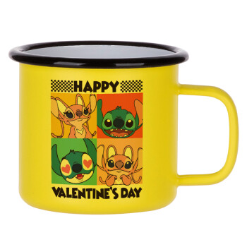 Lilo & Stitch Happy valentines day, Κούπα Μεταλλική εμαγιέ ΜΑΤ Κίτρινη 360ml