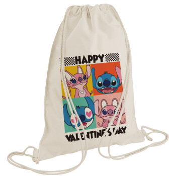 Lilo & Stitch Happy valentines day, Τσάντα πλάτης πουγκί GYMBAG natural (28x40cm)