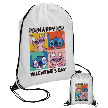 Lilo & Stitch Happy valentines day, Τσάντα πουγκί με μαύρα κορδόνια (1 τεμάχιο)