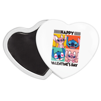 Lilo & Stitch Happy valentines day, Μαγνητάκι καρδιά (57x52mm)
