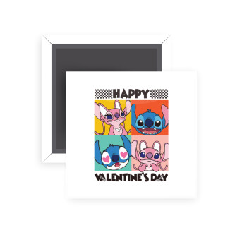 Lilo & Stitch Happy valentines day, Μαγνητάκι ψυγείου τετράγωνο διάστασης 5x5cm