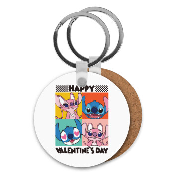 Lilo & Stitch Happy valentines day, Μπρελόκ Ξύλινο στρογγυλό MDF Φ5cm