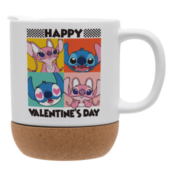 Lilo & Stitch Happy valentines day, Ceramic coffee mug Cork (MAT), 330ml (1pcs)