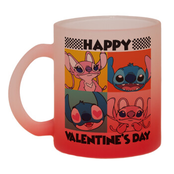 Lilo & Stitch Happy valentines day, Κούπα γυάλινη δίχρωμη με βάση το κόκκινο ματ, 330ml
