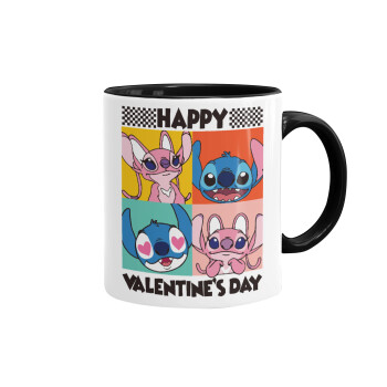 Lilo & Stitch Happy valentines day, Mug colored black, ceramic, 330ml