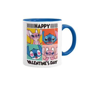 Lilo & Stitch Happy valentines day, Κούπα χρωματιστή μπλε, κεραμική, 330ml