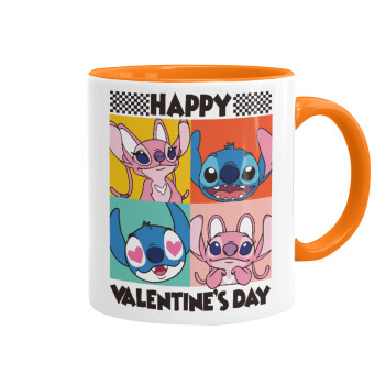 Lilo & Stitch Happy valentines day, Mug colored orange, ceramic, 330ml